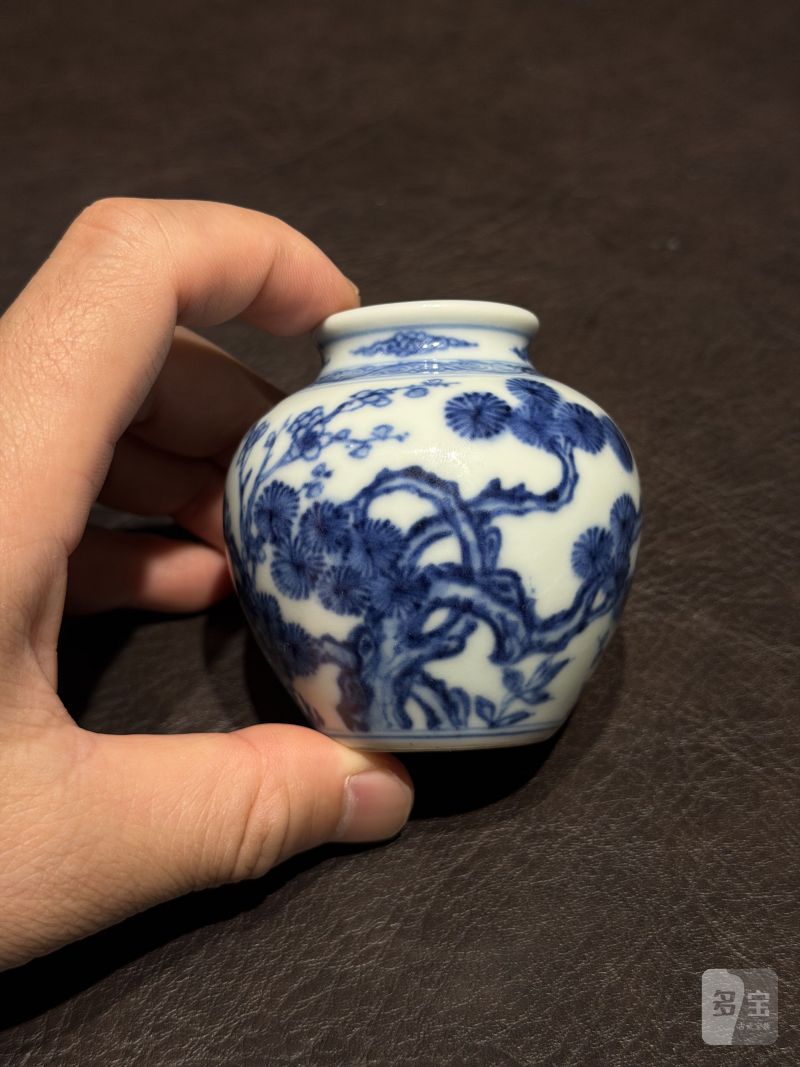 清雍正 青花岁寒三友图小太白罐 - 图7